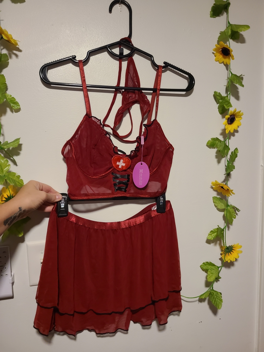 Nwt Avidlove medium lingerie Sheer Red Two-Piece Lingerie Set